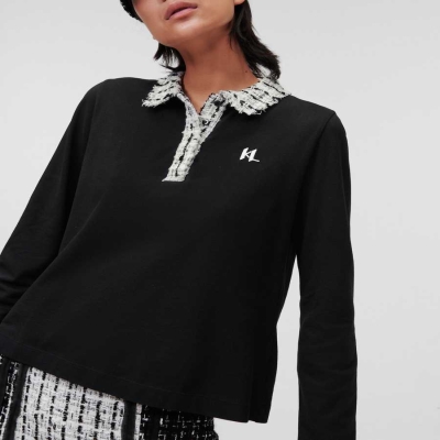 Black Women's Karl Lagerfeld Long-sleeve BOUCLÉ T-Shirts | AE472MTFV