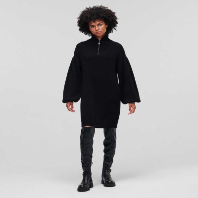 Black Women's Karl Lagerfeld Longline Knitted Logo Knitwear | AE507PIQF