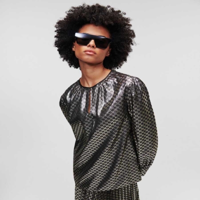 Black Women's Karl Lagerfeld Lurex Kl Monogram Blouses | AE062PLZM