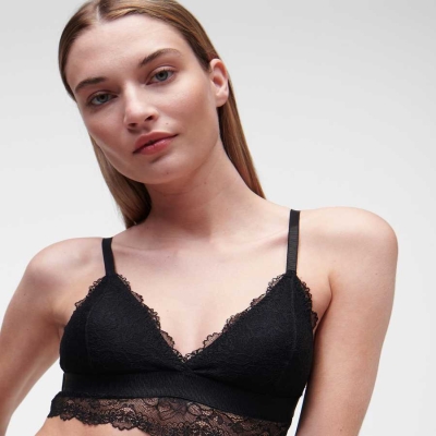 Black Women's Karl Lagerfeld Padded Longline Lace Bra Underwear | AE193UIJP