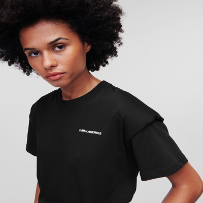 Black Women's Karl Lagerfeld Padded Shoulder T-Shirts | AE342EFLB