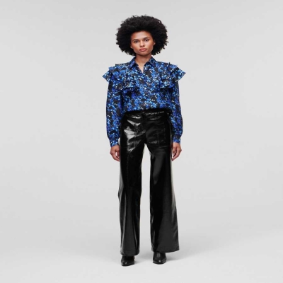 Black Women's Karl Lagerfeld Patent Faux-leather Pants | AE190JIPR