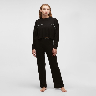 Black Women's Karl Lagerfeld Ribbed Loungewear Set Loungewear | AE631NXOY