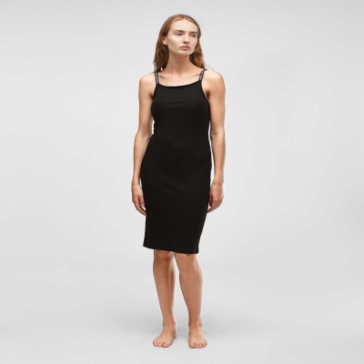 Black Women's Karl Lagerfeld Ribbed Loungewear Dress Loungewear | AE902OPEV