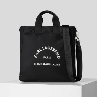 Black Women's Karl Lagerfeld Rue St-guillaume Nylon North-south Tote Bags | AE903LSIB