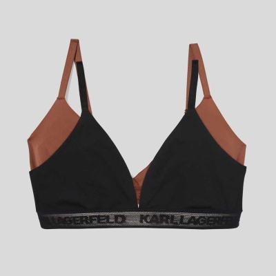 Black Women's Karl Lagerfeld Ultra-light Karl Logo Triangle Bra - 2 Pack Underwear | AE167EBUT