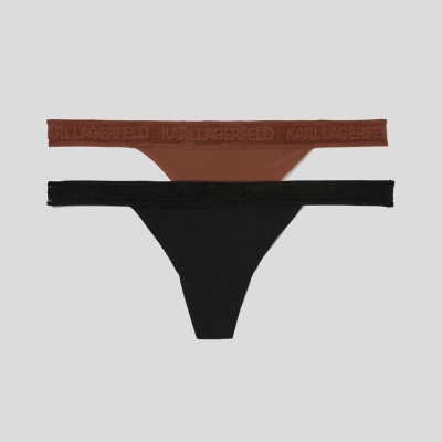 Black Women's Karl Lagerfeld Ultra-light Karl Logo Thong - 2 Pack Underwear | AE346VBGD