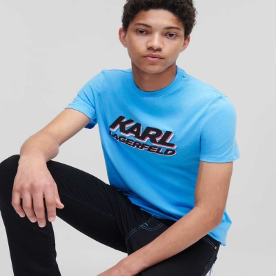 Blue Men's Karl Lagerfeld Karl Logo T-Shirts | AE681MLVK