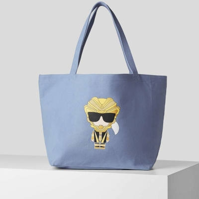 Blue Women's Karl Lagerfeld K/Heroes Canvas Shopper Tote Bags | AE379XGMQ