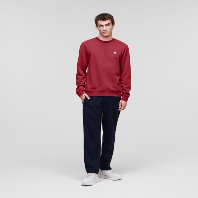 Burgundy Men's Karl Lagerfeld Ikonik Karl Rubber Patch Sweatshirts | AE309UOWV