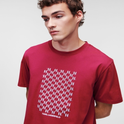 Burgundy Men's Karl Lagerfeld Reflective Karl Monogram T-Shirts | AE820FHOC