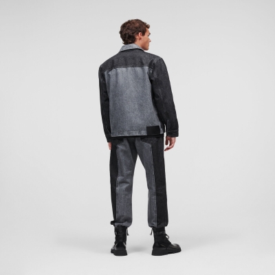 Dark Grey / Light Grey Men's Karl Lagerfeld Color-block Denim Jackets | AE196KPFS