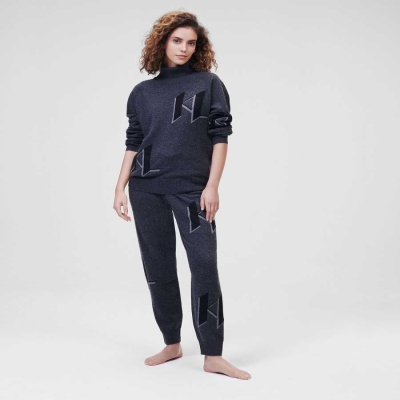 Dark Grey Women's Karl Lagerfeld Cashmere Kl Monogram Turtleneck Loungewear | AE156AWVQ