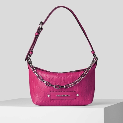 Fuchsia Women's Karl Lagerfeld K/Kushion Monogram-embossed Baguette Bag | AE725XOVH