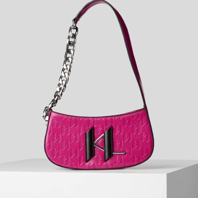 Fuchsia Women's Karl Lagerfeld K/Saddle Monogram-embossed Shoulder Bags | AE596BKPC