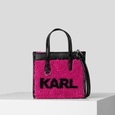 Fuchsia Women's Karl Lagerfeld K/Skuare Small Faux-shearling Tote Bags | AE570ISMA