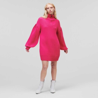 Fuchsia Women's Karl Lagerfeld Longline Knitted Logo Knitwear | AE019SAHN