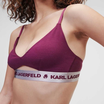 Fuchsia Women's Karl Lagerfeld Metallic Peephole Logo Bra Underwear | AE148TKUE