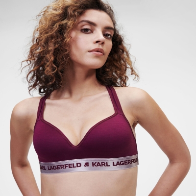 Fuchsia Women's Karl Lagerfeld Metallic Logo Padded Bra Underwear | AE965LGSU