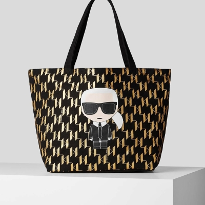 Gold Women's Karl Lagerfeld K/Ikonik Monogram Metallic Canvas Shopper Tote Bags | AE650RWUM