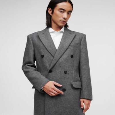 Grey Men's Karl Lagerfeld Double-breasted Tailored Coats | AE412IDZA