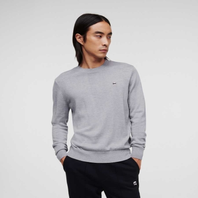 Grey Men's Karl Lagerfeld Ikonik 2.0 Merino Wool Knitwear | AE649PFTI