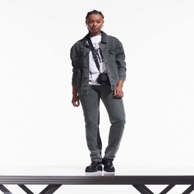 Grey Women's Karl Lagerfeld Cara Loves Karl Longline Denim Jackets | AE851BHGM