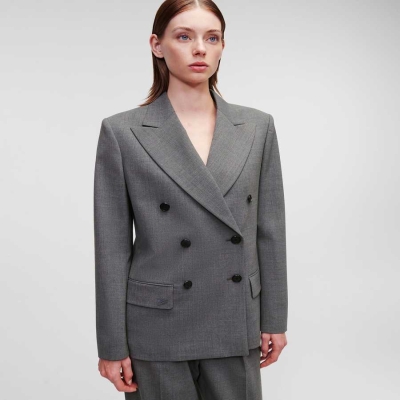 Grey Women's Karl Lagerfeld Double-breasted Blazers | AE120SEKM