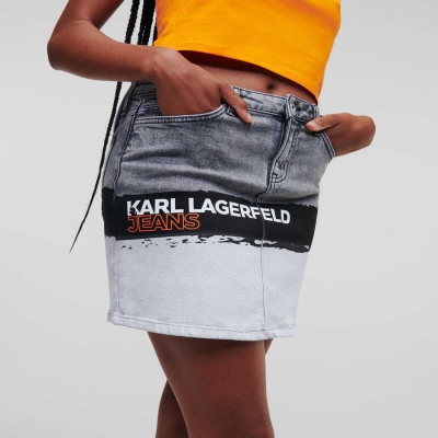 Grey Women's Karl Lagerfeld Klj Paint Logo Denim Skirts | AE478VZEN