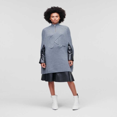 Grey Women's Karl Lagerfeld Soutache Kl Monogram Cape Knitwear | AE279YTZU