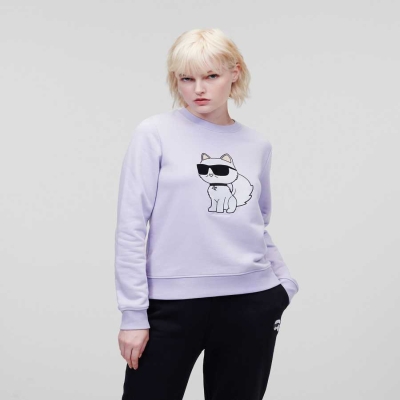 Lavender Women's Karl Lagerfeld Ikonik 2.0 Choupette Sweatshirts | AE108VXFN