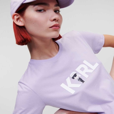 Lavender Women's Karl Lagerfeld Ikonik 2.0 Karl Logo T-Shirts | AE736WGOX