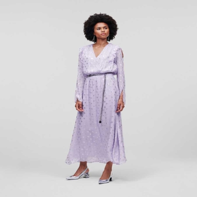 Lavender Women's Karl Lagerfeld Metallic Kl Monogram Dresses | AE218ZDBA