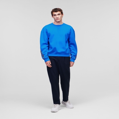 Light Blue Men's Karl Lagerfeld Karl Logo Tape Sweatshirts | AE475XKZC