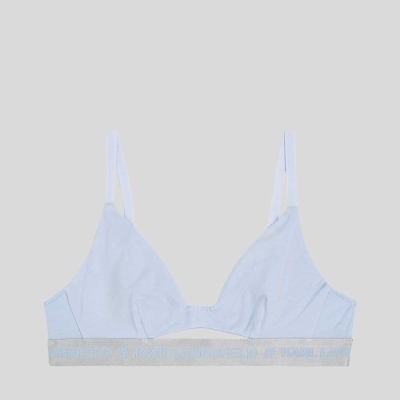 Light Blue Women's Karl Lagerfeld Metallic Peephole Logo Bra Underwear | AE620YXEK