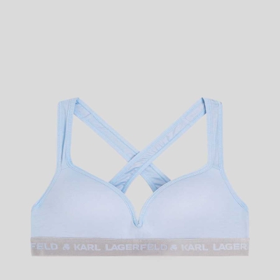 Light Blue Women's Karl Lagerfeld Metallic Logo Padded Bra Underwear | AE951WYSL