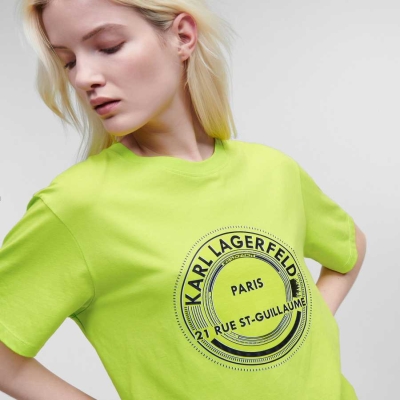 Light Green Women's Karl Lagerfeld Rue St-guillaume Circle Logo T-Shirts | AE684NGKR