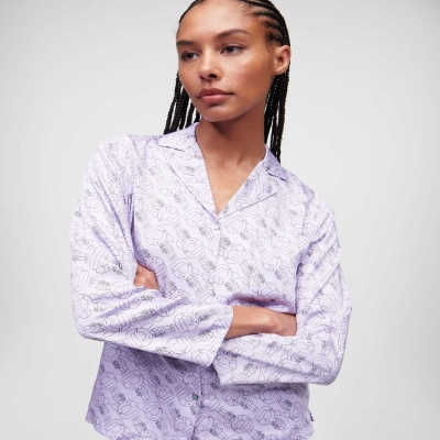 Light Purple Women's Karl Lagerfeld Ikonik 2.0 Long-sleeved Pyjama Set Sleepwear | AE471XIQM