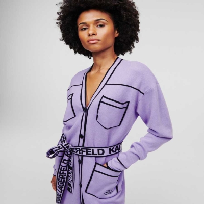 Light Purple Women's Karl Lagerfeld Karl Logo Belted Knitwear | AE691QFJU