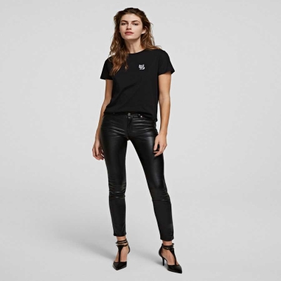 Metal Black Women's Karl Lagerfeld Metallic Skinny Jeans | AE187CNAU