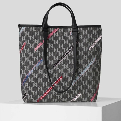 Multicolor Women's Karl Lagerfeld Kl Monogram Denim With Future Logo Tote Bags | AE926RBPQ