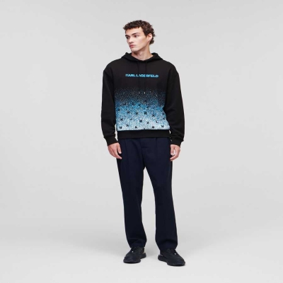 Navy Men's Karl Lagerfeld Digital Dégradé Logo Sweatshirts | AE061UQJI