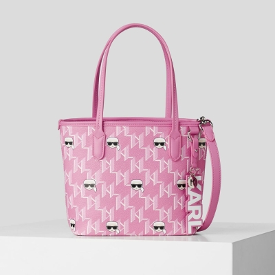 Pink Multicolor Women's Karl Lagerfeld K/Ikonik Monogram Small All-over-print Tote Bags | AE072JZPG