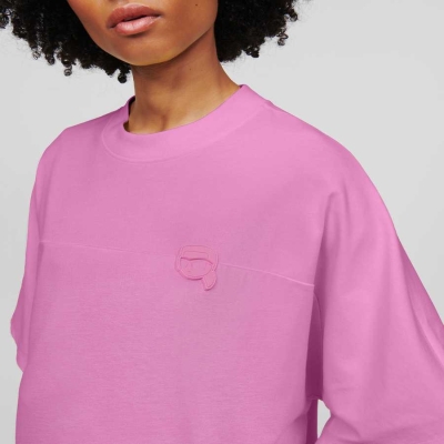 Pink Women's Karl Lagerfeld Ikonik 2.0 Boxy T-Shirts | AE845UDRT