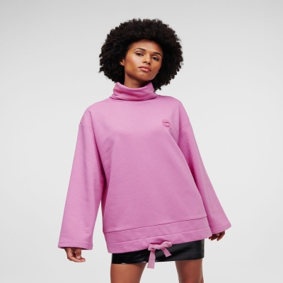 Pink Women's Karl Lagerfeld Ikonik 2.0 High Neck Sweatshirts | AE792DQRZ