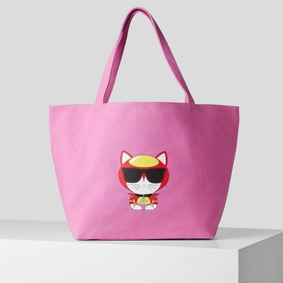 Pink Women's Karl Lagerfeld K/Heroes Canvas Shopper Tote Bags | AE609NFUA