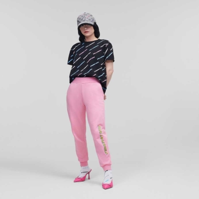 Pink Women's Karl Lagerfeld Karl Future Logo Sweatpants | AE816VIQR