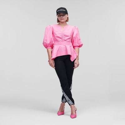 Pink Women's Karl Lagerfeld Poplin With Peplum Hem Blouses | AE391ZVYJ