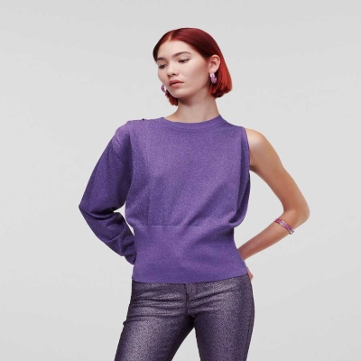 Purple Women's Karl Lagerfeld Iridescent Asymmetric Knitwear | AE273XRYL