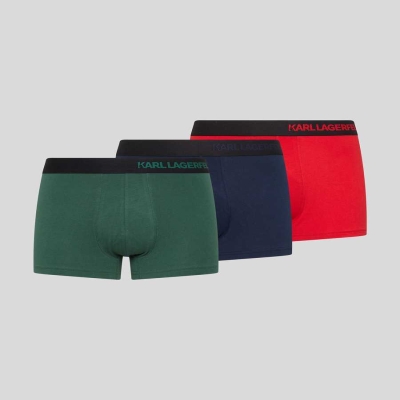 Red / Green / Navy Men's Karl Lagerfeld Hip Logo Trunk – 3 Pack Underwear | AE873NWRF